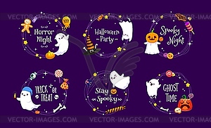 Halloween frames with kawaii ghosts, holiday sweet - color vector clipart