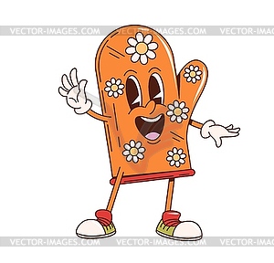 Kitchen glove retro groovy kitchenware character - color vector clipart