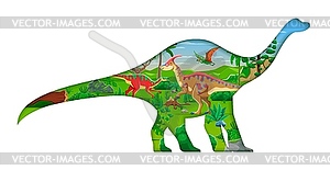 Prehistoric dinosaur paper cut silhouette frame - vector clip art