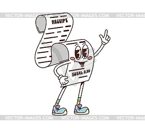 Retro groovy purchase receipt finance character - vector image