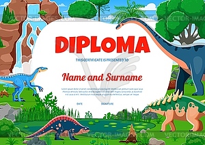 Kids diploma with funny prehistoric dinosaurs - vector clipart