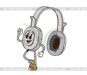 Cartoon groovy computer headphs retro character - vector image