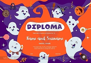 Halloween kids diploma with cute ghost characters - vector clipart