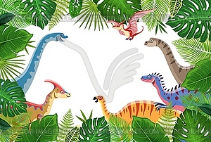 Tropical jungle frame and prehistoric dinosaurs - vector clipart