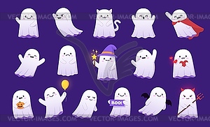 Halloween kawaii ghost monsters cartoon characters - vector image