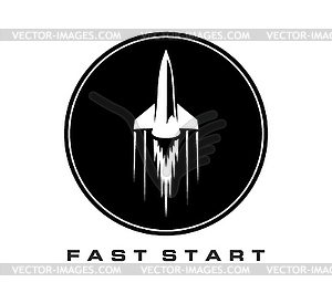 Spaceship, rocket icon, emblem - vector clipart