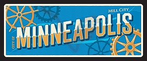 Minneapolis american city retro travel plate sign - vector image