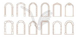 Арочные окна в стиле ар-деко и дверные рамы в стиле бохо - векторное графическое изображение