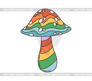 Cartoon retro groovy mushroom psychedelic rainbow - vector image