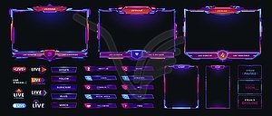 Neon overlay game screen, panel interface frames - vector image