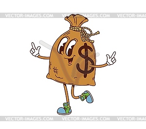 Retro groovy money bag finance vintage character - vector clip art