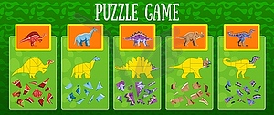 Kids puzzle game with pieces of dinosaurs, jigsaw - vector EPS clipart