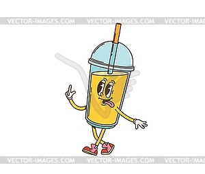 Retro cartoon groovy juice drink cup character - vector clipart