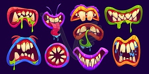 Halloween monster mouth with drool jaws and tongue - vector image