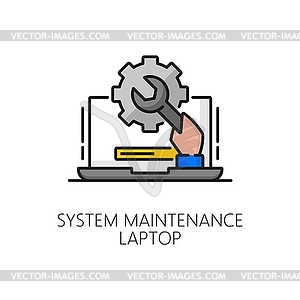 Laptop system software update outline icon - vector clip art