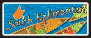 South Kalimantan Indonesia retro travel plate - vector image