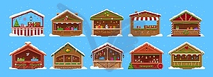 Christmas market stalls or booths, Xmas fair stand - vector clipart