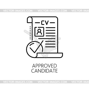 Job search line icon, candidate approved CV resume - vector image