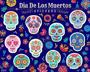 Mexican Day of Dead calavera sugar skull stickers - royalty-free vector clipart