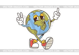 Retro groovy earth planet, cartoon space character - vector clipart / vector image