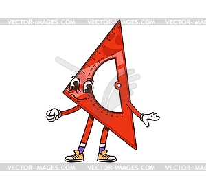 Cartoon groovy school ruler protractor character - vector image