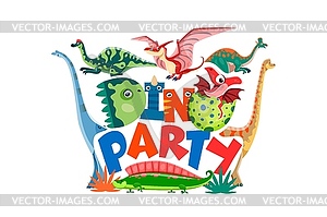 Kids birthday dino party invitation flyer - vector image