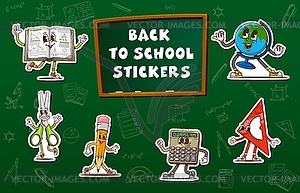 Stickers pack of school education characters set - vector clipart