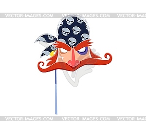 Pirate mask, carnival photo booth corsair face - vector image