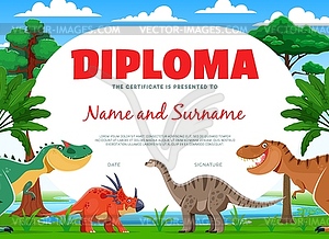 Kids diploma, prehistoric dinosaurs, certificate - vector image