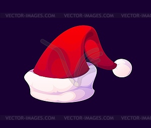 Cartoon christmas santa hat, red and white cap - vector image