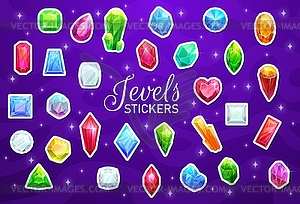 Gem and jewelry stickers cartoon jewels set - vector clipart