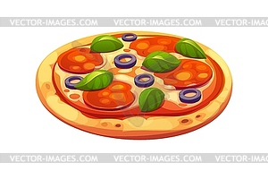 Cartoon fast food pizza topped with pepperoni - vector image