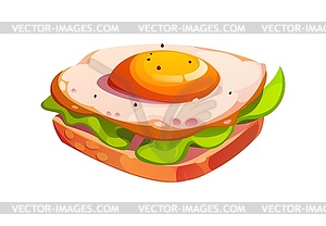 Cartoon egg sandwich fast food breakfast meal - vector image