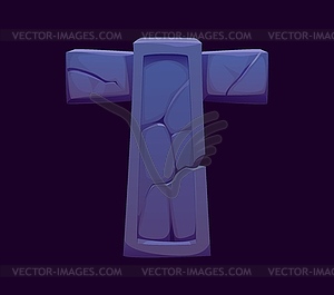 Letter T Halloween font, cracked tomb st abc - vector image