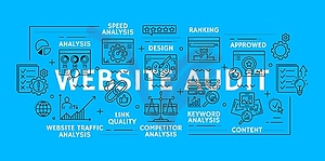 Web audit line icons, website keywords analytics - vector clipart