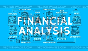 Financial analysis banner, finance audit, revenues - color vector clipart