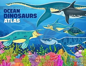 Underwater landscape prehistoric dinosaur reptiles - vector clip art