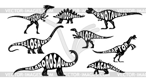 Dinosaurs silhouettes lettering, Jurassic lizards - vector image