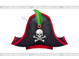 Cartoon pirate hat, corsair captain tricorn cap - vector clip art