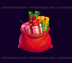 Cartoon Christmas holiday gifts bag, vibrant sack - vector image