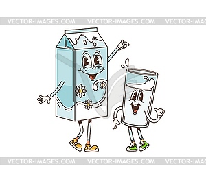 Retro cartoon groovy breakfast milk characters - royalty-free vector image