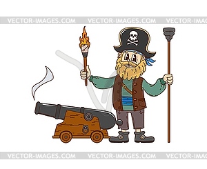 Retro cartoon groovy gunner pirate with cannon - vector clipart