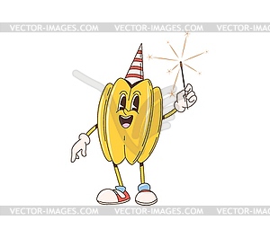 Retro cartoon groovy starfruit holding sparkler - royalty-free vector image