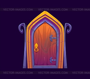 Fantasy magic portal door with metalwork hinges - vector image