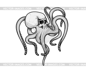 Octopus skull tattoo with tentacles in death art - vector clip art