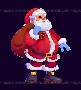 Cartoon Christmas Santa carrying sack of gifts - vector clipart