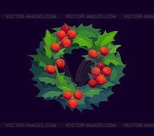 Cartoon Christmas holiday holly berry wreath - vector clipart / vector image