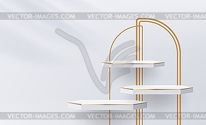 White podium stages with golden frame and shelves - vector clip art