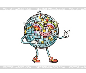 Retro cartoon groovy disco ball in sun glasses - vector clipart