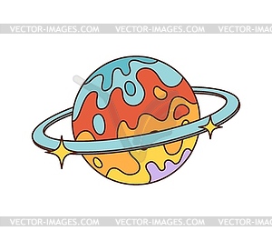 Cartoon retro planet, 70s or 80s hippie groovy art - vector clipart